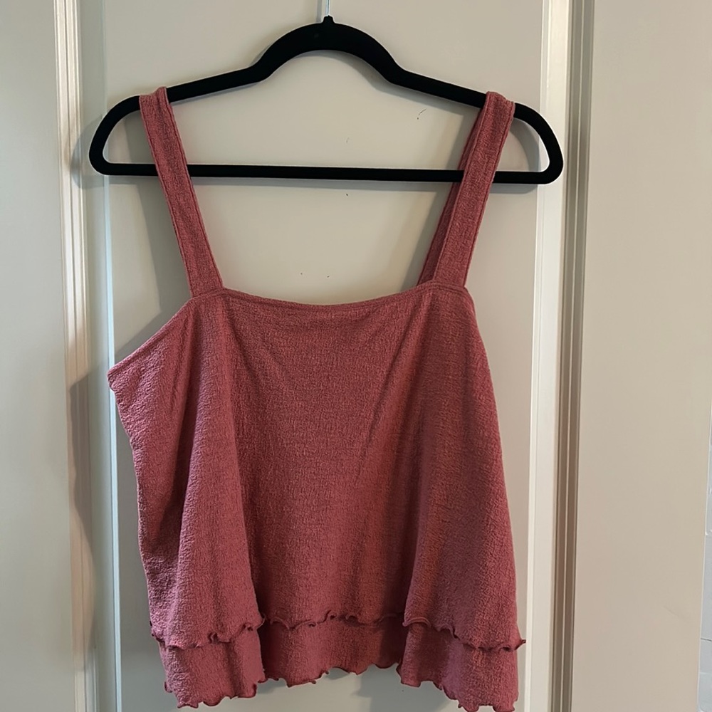 Pink Tank Top with Lettuce Cut Trim